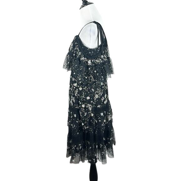Needle & Thread Supernova Tiered Ruffle Embellished Dress Black Size 6 - Picture 11 of 14